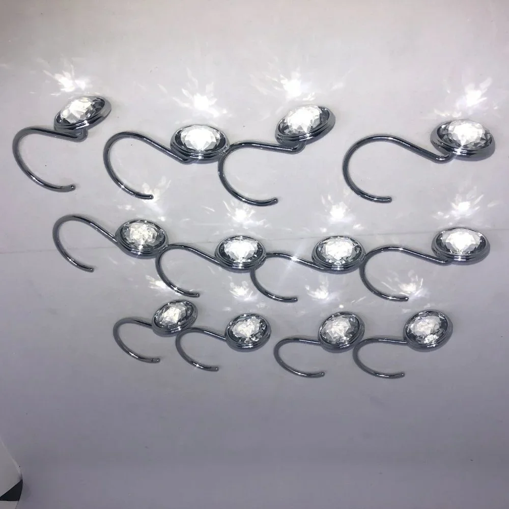 Clear‎ Jewel on Silver-tone 12PC Shower Hook Set